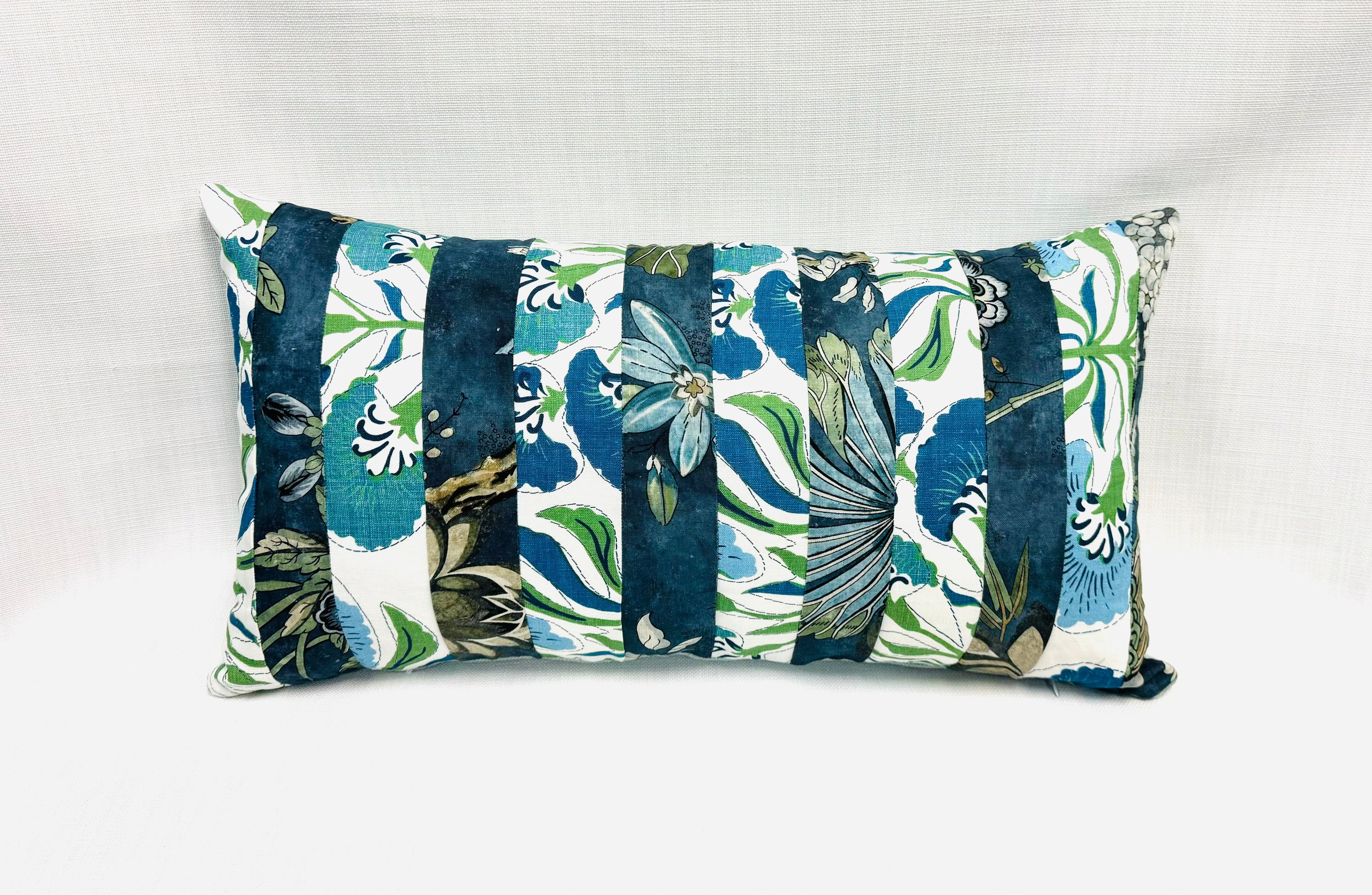 15” X 28” Thibaut Villenueve Navy & Tybee Tree Patchwork Lumbar Pillow Cover