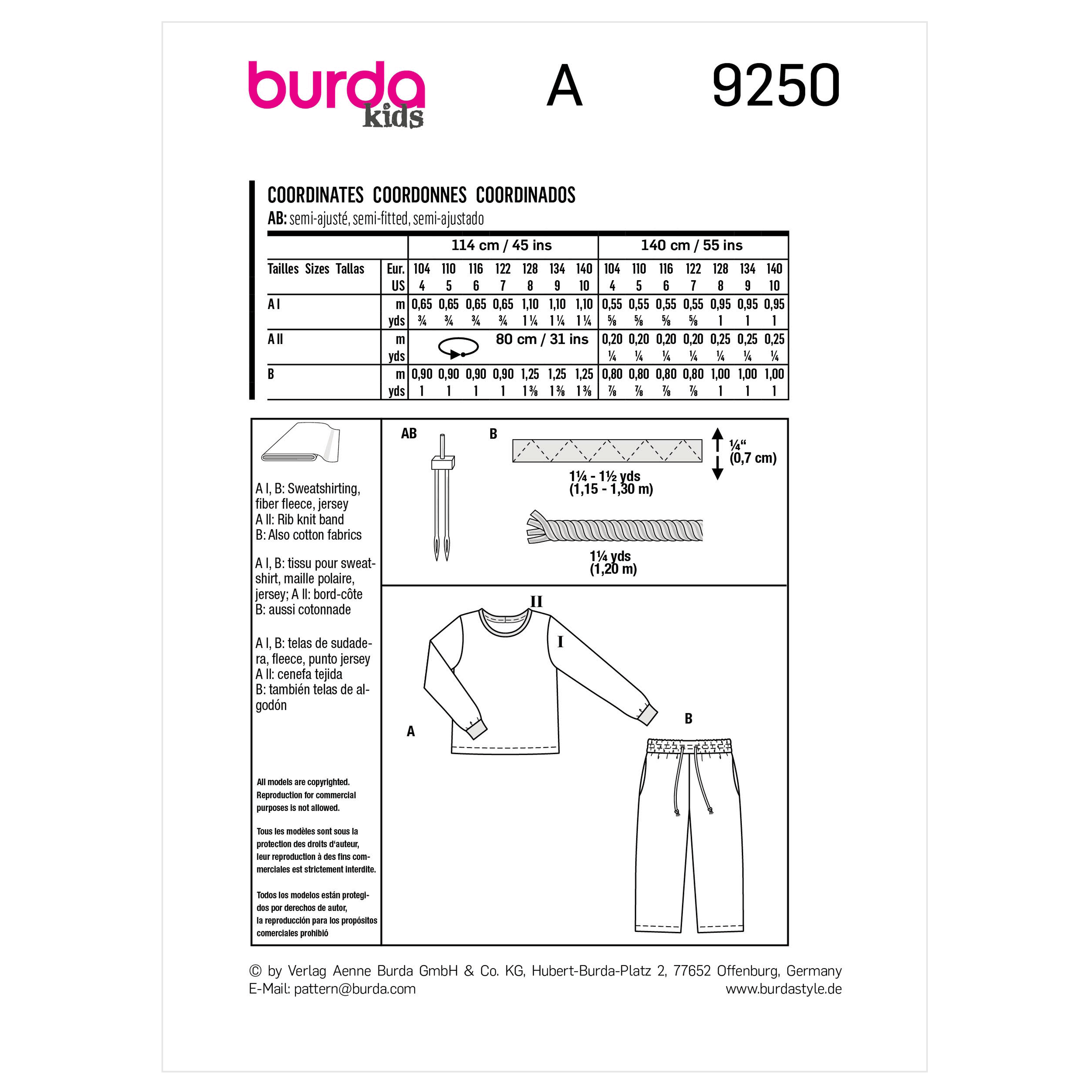 Burda Pattern 9250 Child Sportswear