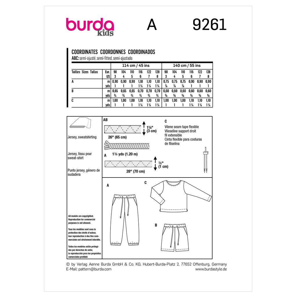 Burda Pattern 9261 Child Sportswear