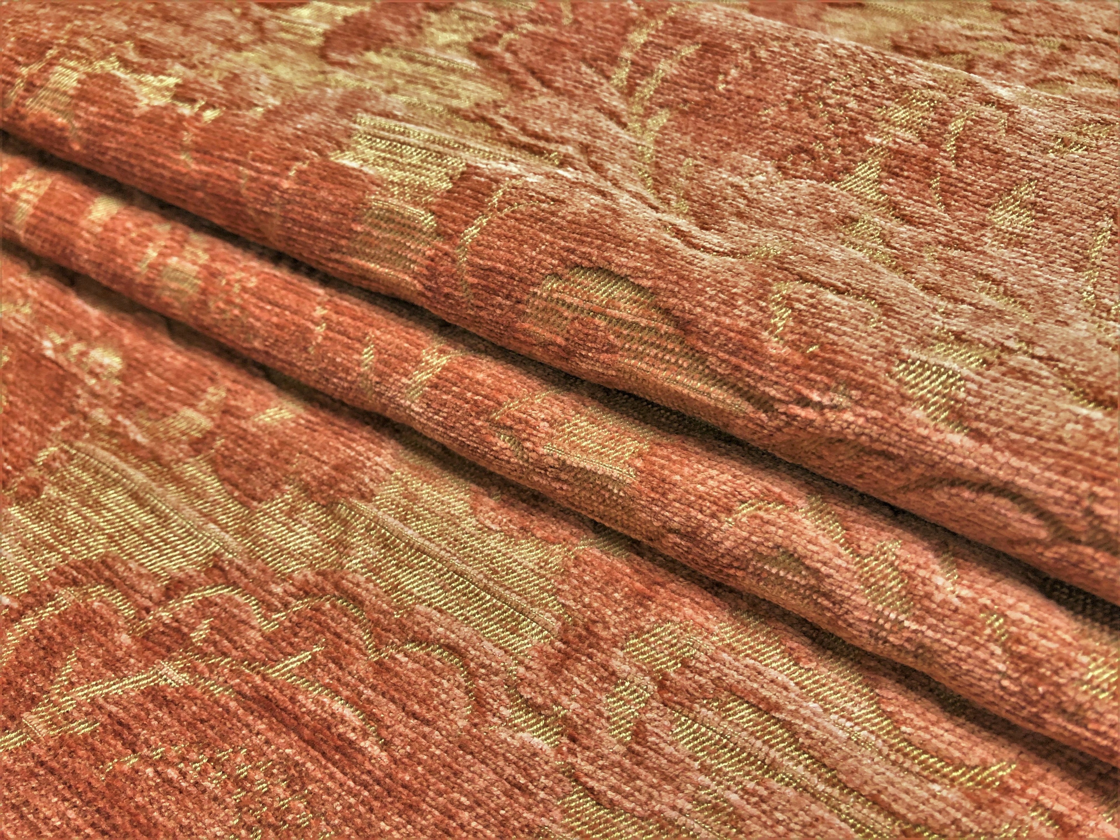 Lee Jofa Claremont Floral Damask Rose Beige Coral Chenille Upholstery Fabric / Ginger